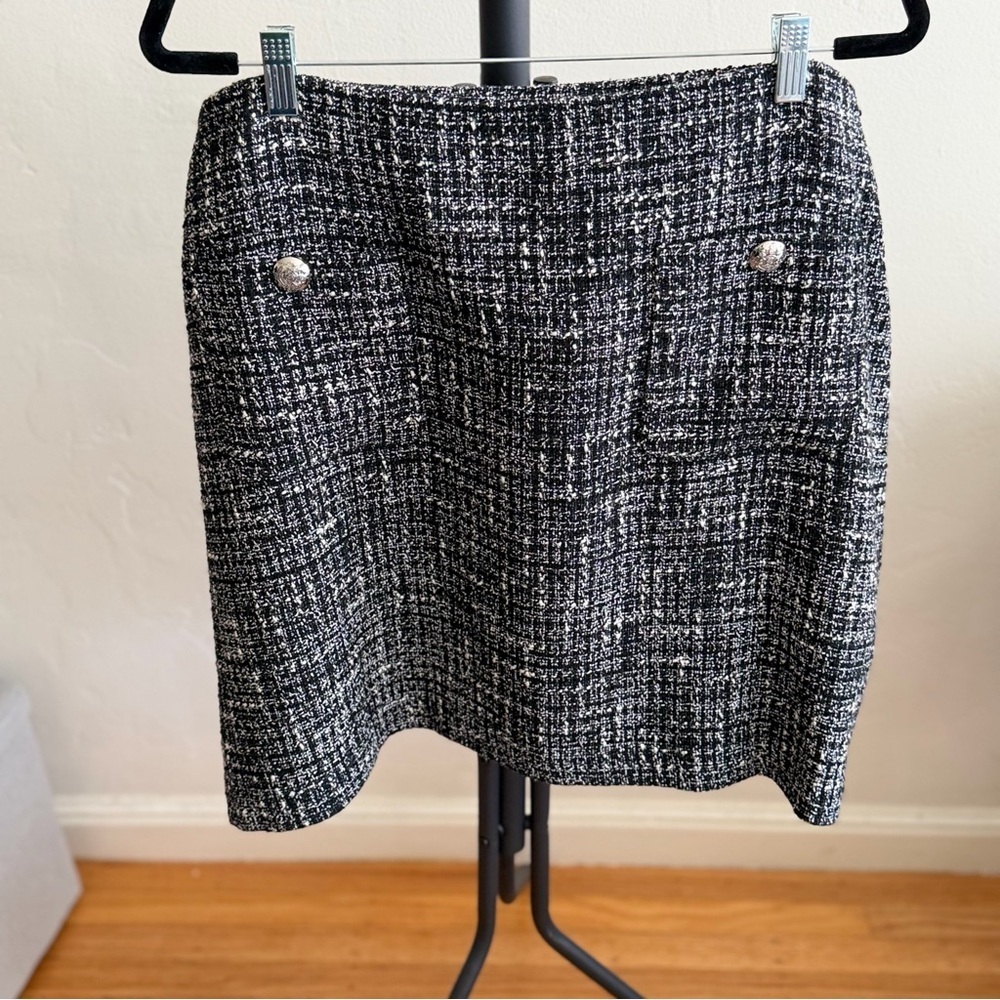 Lauren Ralph Lauren Black/White Tweed Button Short Straight Skirt Lined Size 22W